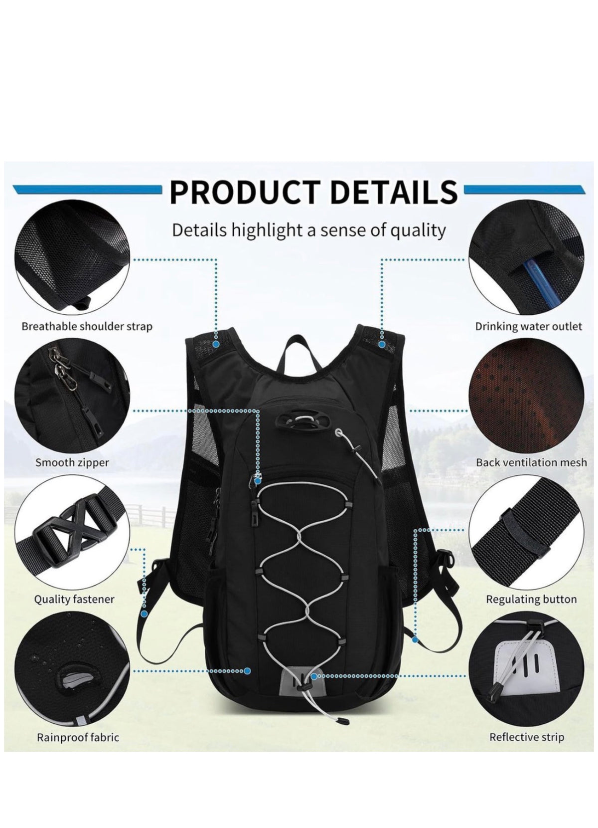 Hydration backpack product details and construction