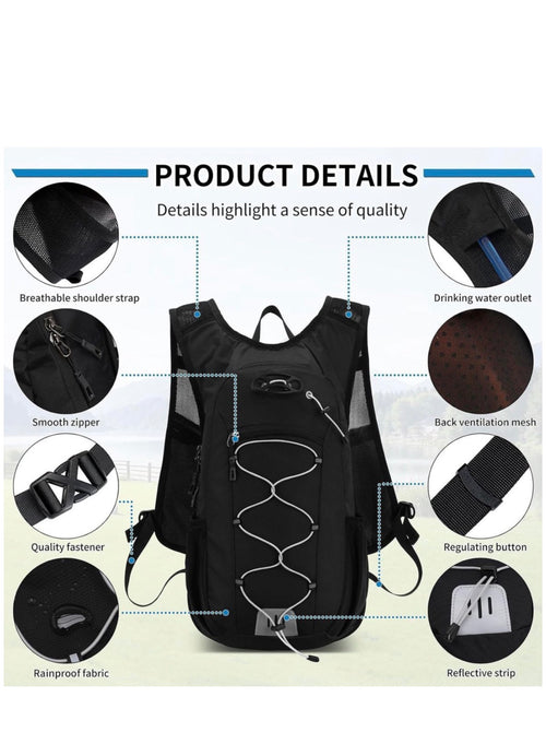 Hydration backpack product details and construction