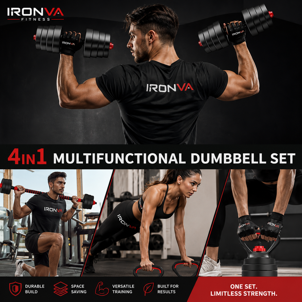 IRONVA 4-in-1 multifunctional dumbbell set in use