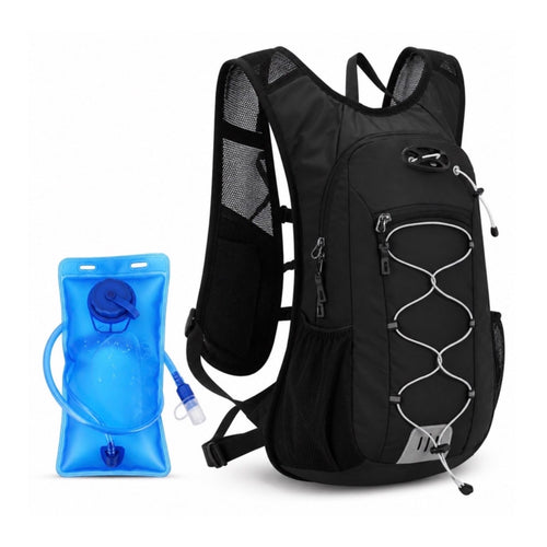 Black cycling hydration backpack with 2L water bladder